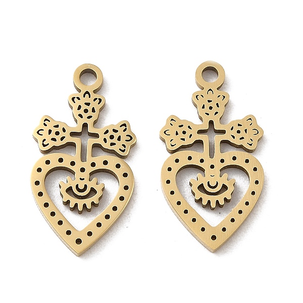 

PandaHall Ion Plating(IP) 316L Surgical Stainless Steel Pendants, Cross with Heart Charm, Real 18K Gold Plated, 17x9x1mm, Hole: 1.4mm 316L...