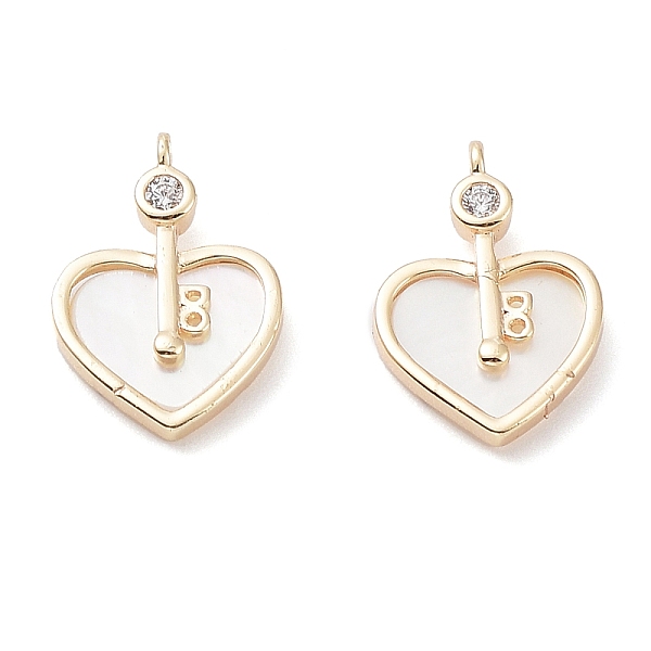 

PandaHall Rack Plating Brass Shell Pendants, with Cubic Zirconia, Long-Lasting Plated, Heart with Key Charms, Real 18K Gold Plated...