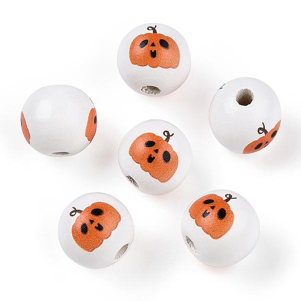 

PandaHall Halloween Theme Wood European Beads, Printed Large Hole Beads, Round, Dark Orange, Pumpkin, 15.5~16.5mm, Hole: 3.5~4.5mm Wood...