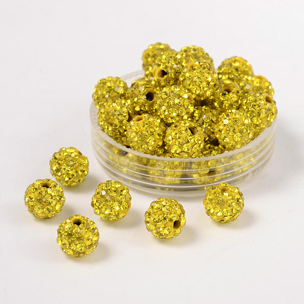 

PandaHall Pave Disco Ball Beads, Polymer Clay Rhinestone Beads, Grade A, Round, Citrine, PP12(1.8~1.9mm), 8mm, Hole: 1mm Polymer Clay+Glass..., Orange