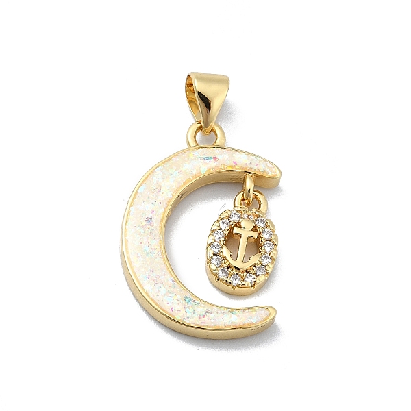 

PandaHall Brass Micro Pave Clear Cubic Zirconia Pendants, with Sythetic Opal, Real 18K Gold Plated, Moon, Anchor & Helm, 21.5x15x3mm, Hole...