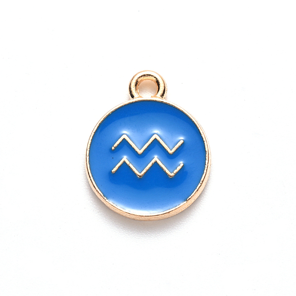 

PandaHall Alloy Enamel Pendants, Cadmium Free & Lead Free, Flat Round with Constellation, Light Gold, Dodger Blue, Aquarius, 15x12x2mm, Hole...