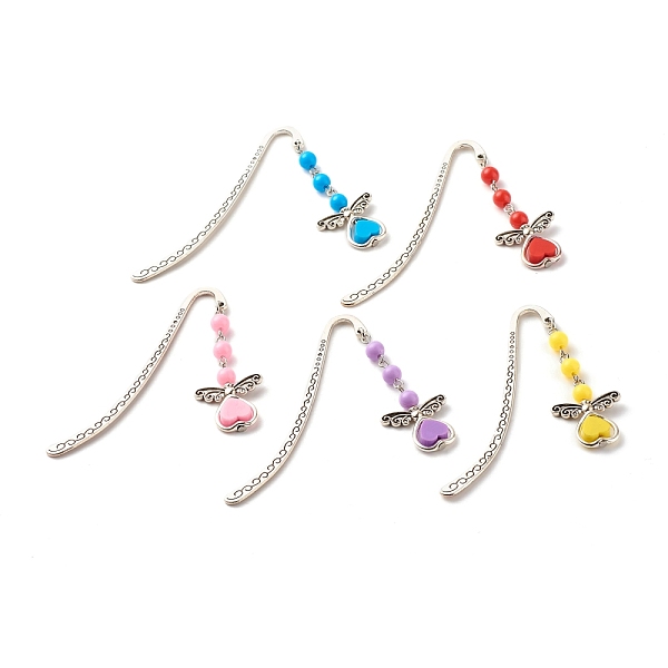 

PandaHall Fairy Charm Drop Alloy Bookmark with Beads for Booklover, Antique Silver, Mixed Color, 85mm Alloy Multicolor