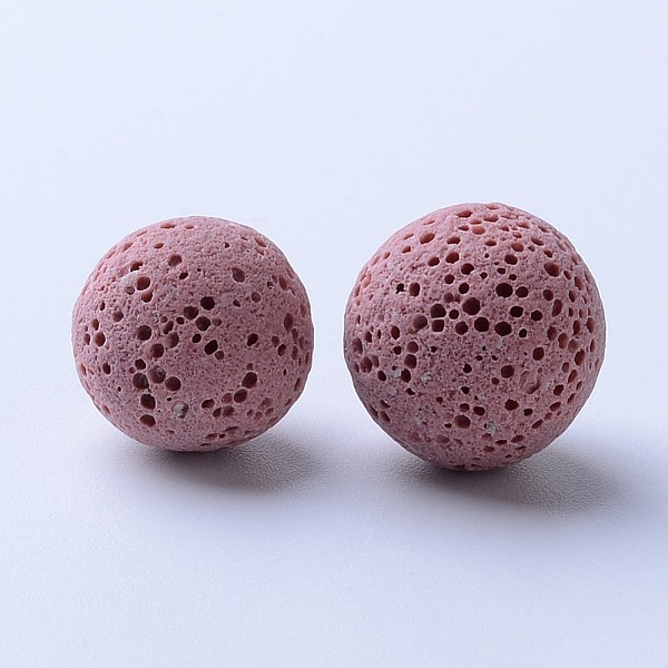 PandaHall Unwaxed Natural Lava Rock Beads, for Perfume Essential Oil Beads, Aromatherapy Beads, Dyed, Round, No Hole/Undrilled, Pink, 16mm...