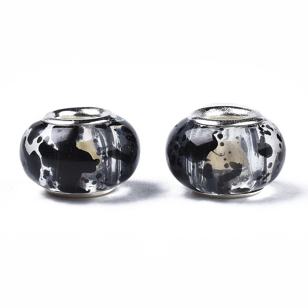 

PandaHall Transparent Resin European Beads, Large Hole Beads, with Platinum Tone Brass Double Cores, Two-Tone, Rondelle, Black, 13.5x9mm...