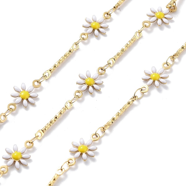 

PandaHall 304 Stainless Steel Link Chains, with Resin & Enamel & Spool, Unwelded, Real 18K Gold Plated, Flower, White, 13x7x2mm, about 32.81...