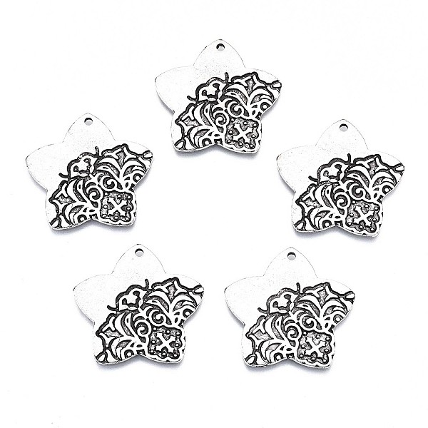 

PandaHall Tibetan Style Alloy Pendants, Cadmium Free & Lead Free, Star with Bat, Antique Silver, 28.5x29.5x1.5mm, Hole: 1.6mm Alloy Star