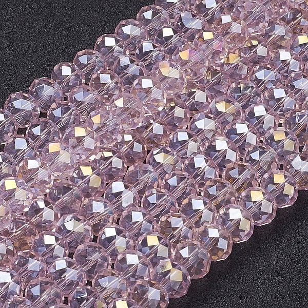 

PandaHall Electroplate Glass Beads Strands, AB Color Plated, Faceted, Rondelle, Pink, 10x7mm, Hole: 1.4mm, about 65~67pcs/strand Glass...