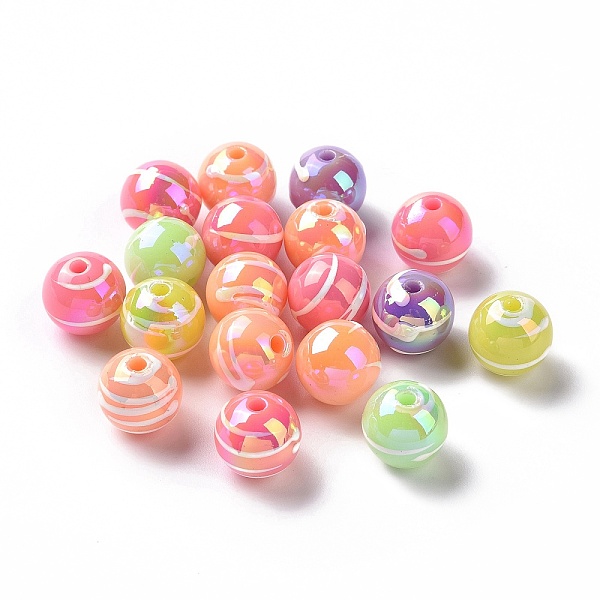 

PandaHall UV Plating Rainbow Iridescent Drawbench Acrylic Beads, Round, White, 12x11~11.5mm, Hole: 2mm Acrylic Round White