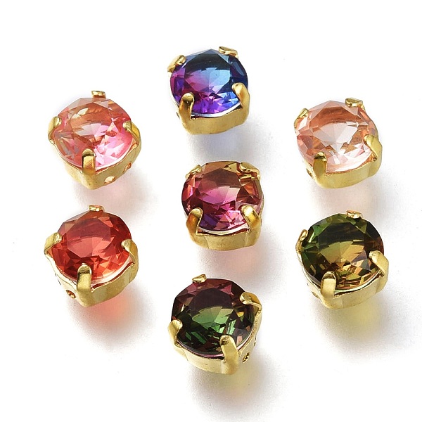 

PandaHall Sew on Rhinestone, Glass Rhinestone, with Golden Tone Brass Prong Settings, Garments Accessories, Flat Round, Faceted, Mixed Color..., Multicolor