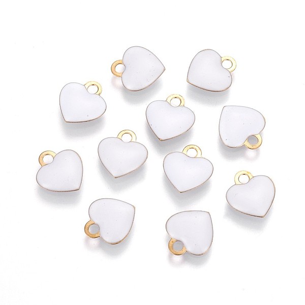 

PandaHall Brass Charms, with Enamel, Enamelled Sequins, Long-Lasting Plated, Nickel Free, Real 18K Gold Plated, Heart, White, 10x9x2mm, Hole...