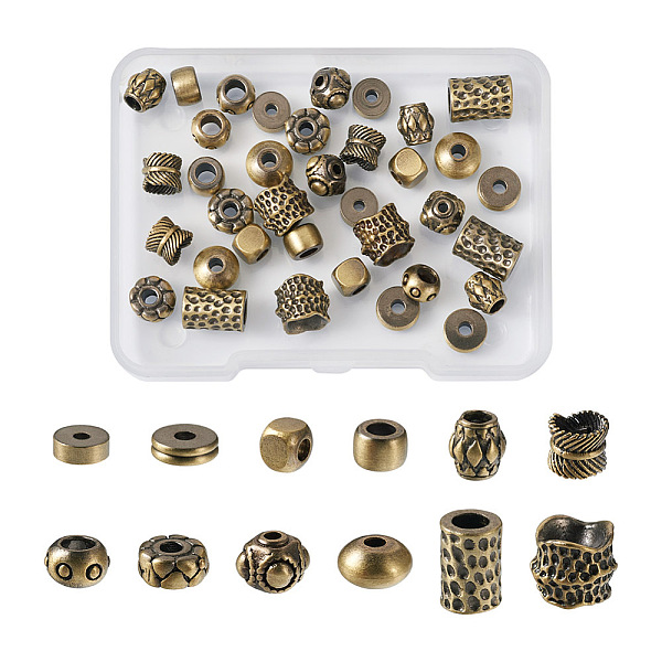 

PandaHall Kissitty 48Pcs 12 Style Tibetan Style Brass Beads, Mixed Shapes, Brushed Antique Bronze, 5~9.5x5~9.5X2~5mm, Hole: 1.4~3.8mm...