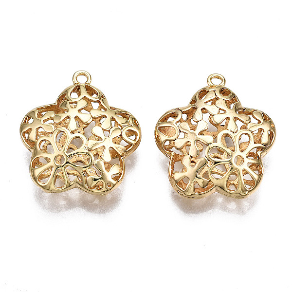 

PandaHall Brass Pendants, Hollow, Nickel Free, Flower, Real 18K Gold Plated, 27x24x9mm, Hole: 1.8mm Brass Flower