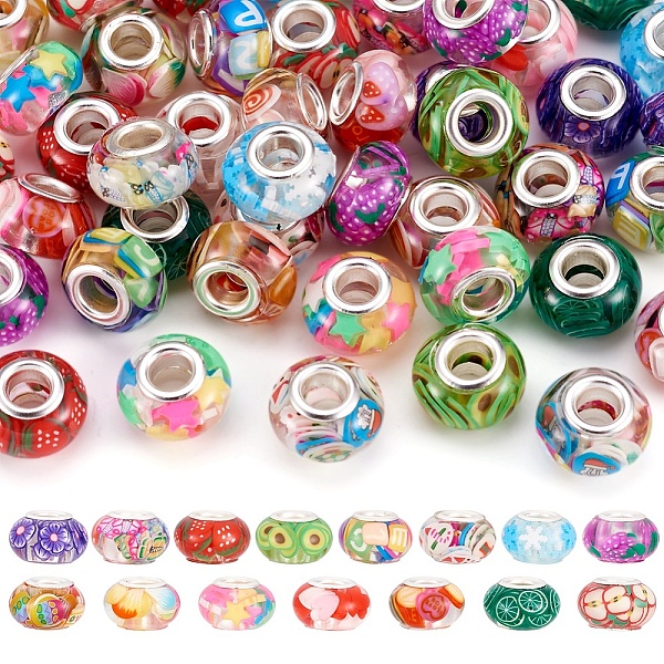 

PandaHall 60Pcs 15 Colors Transparent Resin European Rondelle Beads, Large Hole Beads, with Polymer Clay and Platinum Tone Alloy Double..., Multicolor