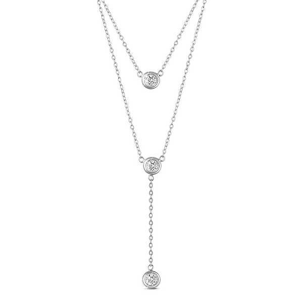 

PandaHall SHEGRACE 925 Sterling Silver Tiered Necklaces, with Grade AAA Cubic Zirconia and Cable Chains, Platinum, 16.54 inch(42cm) Sterling..., Clear