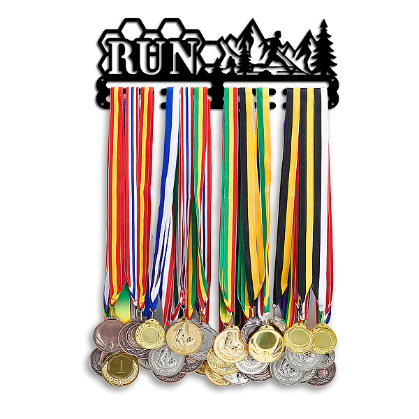 

PandaHall Iron Medal Hanger Holder Display Wall Rack, 2-Line, with Screws, Black, Sports, 400x150mm Iron Sports Black