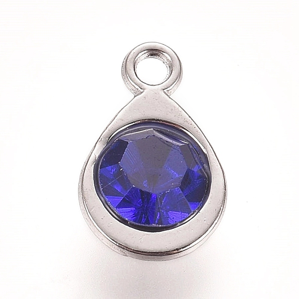 

PandaHall Faceted Glass Charms, with Platinum Plated Alloy Findings, Teardrop, September Birthstone Charms, Sapphire, 11.3x7.2x4.2mm, Hole..., Blue
