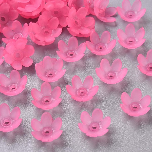 

PandaHall Frosted Acrylic Bead Caps, 6-Petal, Flower, Hot Pink, 14x6mm, Hole: 2mm, about 1660pcs/500g Acrylic