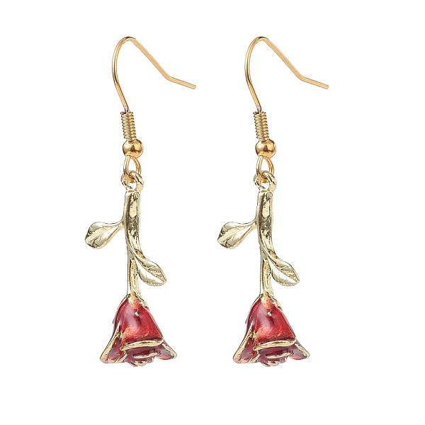 

PandaHall Enamel Rose of Life Dangle Earrings, Glod Plated 304 Stainless Steel Jewelry for Women, FireBrick, 44mm, Pin: 0.8mm Alloy Red