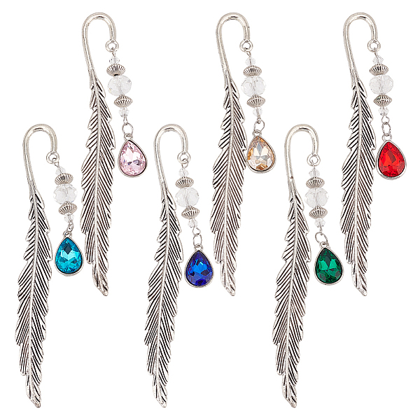 

PandaHall OLYCRAFT 6 Pcs 6 Color Sliver Metal Bookmark Alloy Leaf Beading Bookmark Teardrop Bookmark with Leaf Alloy Feather Charm Bookmark..., Multicolor
