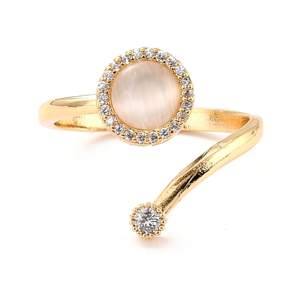 

PandaHall Flat Round Cat Eye Rotatable Cuff Ring for Calming Worry Meditation, Brass Micro Pave Cubic Zirconia Fidget Spinner Open Ring..., Clear