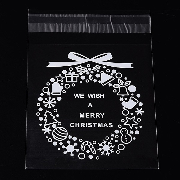 

PandaHall Rectangle OPP Cellophane Bags for Christmas, with Wreath Pattern, Clear, 14x9.9cm, Unilateral Thickness: 0.035mm, Inner Measure...