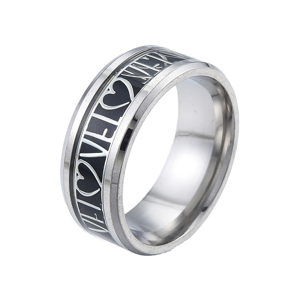 

PandaHall Two Tone 201 Stainless Steel Word Love Finger Ring for Women, Electrophoresis Black & Stainless Steel Color, Inner Diameter: 17mm...