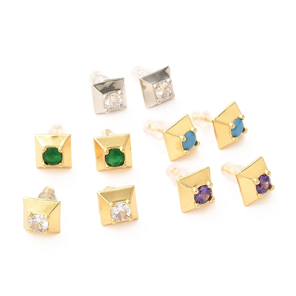 

PandaHall Brass Micro Pave Cubic Zirconia Stud Earrings, with Plastic Ear Nuts, Long-Lasting Plated, Square, Mixed Color, 9x9x5mm, Pin..., Multicolor