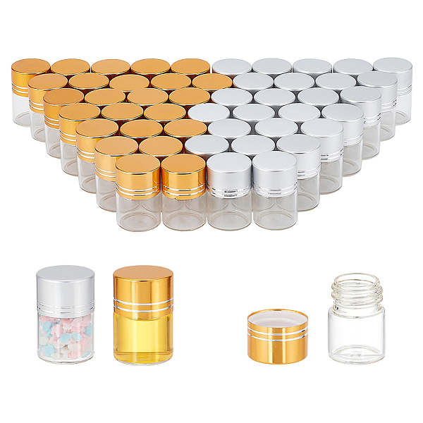 

PandaHall BENECREAT 50Pcs 5ml/0.17oz Glass Empty Cosmetic Containers, Glass Bottles Sample Vials with Silver & Gold Screwed Aluminum Caps...