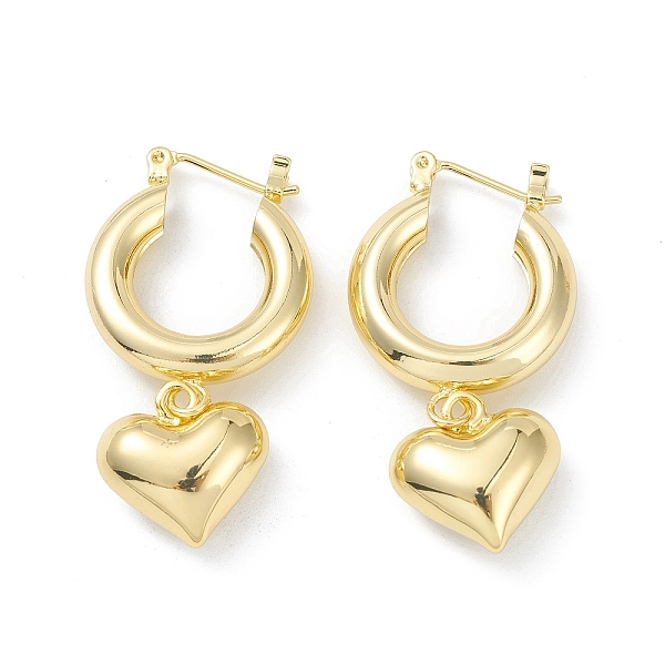 

PandaHall Brass Heart Dangle Hoop Earrings for Women, Real 18K Gold Plated, 40mm, Pin: 0.8mm Brass Heart
