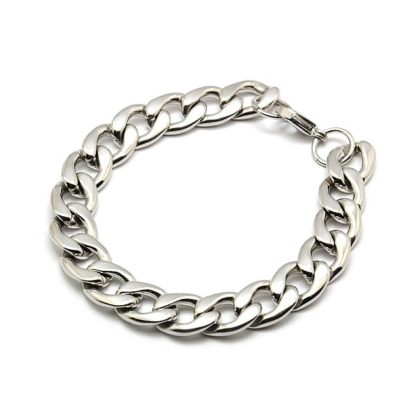 

PandaHall 304 Stainless Steel Curb Chain/Twisted Chain Bracelets, with Lobster Claw Clasps, Stainless Steel Color, 8-5/8 inch(220mm), 12mm...