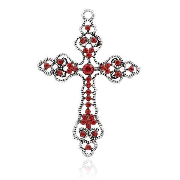 

PandaHall Tibetan Style Alloy Rhinestone Big Pendants, Latin Cross, Antique Silver, Light Siam, 69x48x5mm, Hole: 3mm Alloy+Rhinestone Cross..., Red