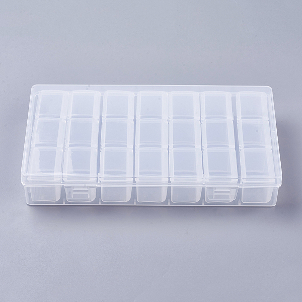 PandaHall Polypropylene Plastic Bead Containers, Flip Top Bead Storage, Removable, 21 Compartments, Rectangle, Clear, 20x11x3.6cm, 3...