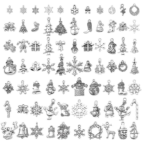 

PandaHall 74Pcs 74 Style Tibetan Style Alloy Pendants, Mixed Shapes, Christmas Theme, Antique Silver, 10~30x7.5~21.5x1~5mm, hole: 1~2.5mm...