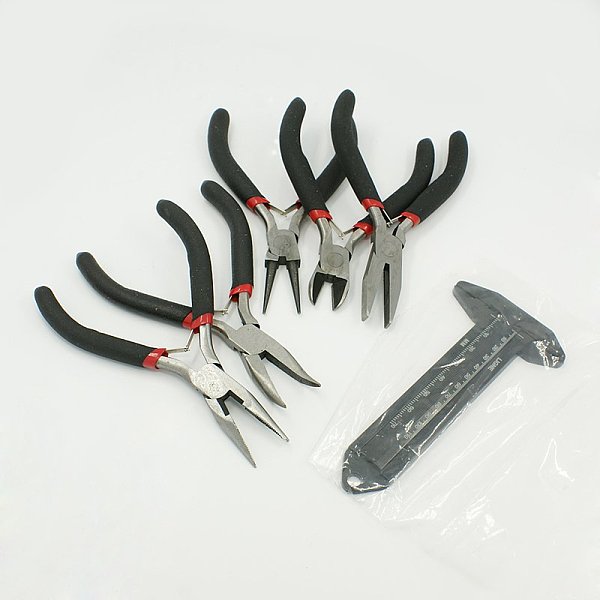 

PandaHall DIY Jewelry Tool Sets, Pliers and Vernier Callipers, Platinum, Black, 110~125x58~65mm Carbon Steel Black