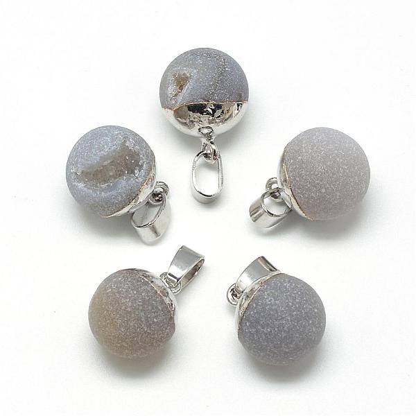 

PandaHall Natural Druzy Grey Agate Pendants, with Brass Findings, Round, Frosted, Round, Platinum, 18x14mm, Hole: 7x4mm Grey Agate Round