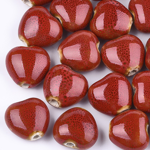 

PandaHall Handmade Porcelain Beads, Fancy Antique Glazed Porcelain, Heart, Dark Red, 14~15x16x9~10mm, Hole: 2mm Porcelain Heart Red