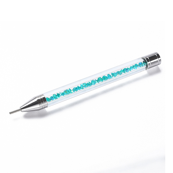 PandaHall Acrylic Double-end Point Drill Pens, with Wax Pen & Rhinestones, Nail Art Dotting Tools, Dark Turquoise, Stainless Steel Color...