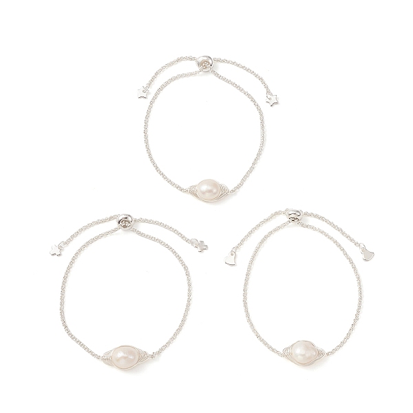 

PandaHall Natural Pearl Link Slider Bracelet, 304 Stainless Steel Jewelry, Old Lace, 10-1/4 inch(26cm) Pearl
