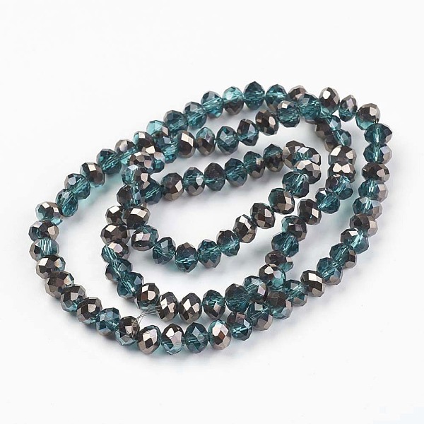 

PandaHall Electroplate Transparent Glass Beads Strands, Half Black Plated, Faceted, Rondelle, Teal, 3x2mm, Hole: 0.8mm, about..., Cyan
