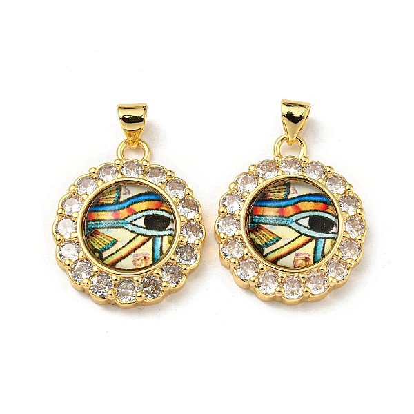 

PandaHall Real 18K Gold Plated Brass Pendants, with Glass and Acrylic, Flat Round with Evil Eye Charms, Colorful, 23.5x20x7mm, Hole: 4x3.5mm...