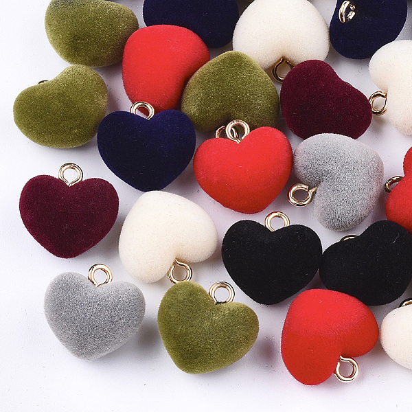 

PandaHall Flocky Acrylic Pendants, with Brass Findings, Heart, Golden, Mixed Color, 18.5x18x13mm, Hole: 2.5mm Brass+Acrylic Heart Multicolor