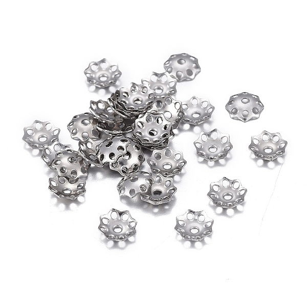 

PandaHall 201 Stainless Steel Bead Caps, Flower, 8-petal , Stainless Steel Color, 4.5~5x1mm, Hole: 0.8mm 201 Stainless Steel