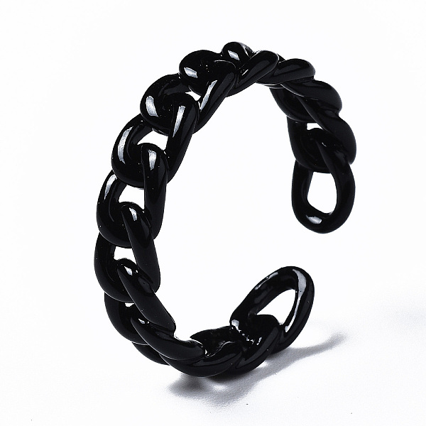 

PandaHall Spray Painted Brass Cuff Rings, Open Rings, Curb Chain, Black, US Size 9, Inner Diameter: 19mm Brass Black
