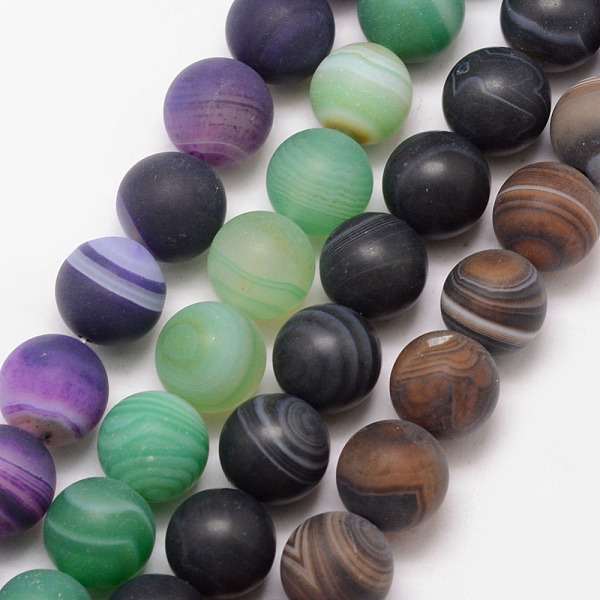 

PandaHall Natural Striped Agate/Banded Agate Bead Strands, Round, Grade A, Frosted, Dyed & Heated, Mixed Color, 10mm, Hole: 1mm, about..., Multicolor