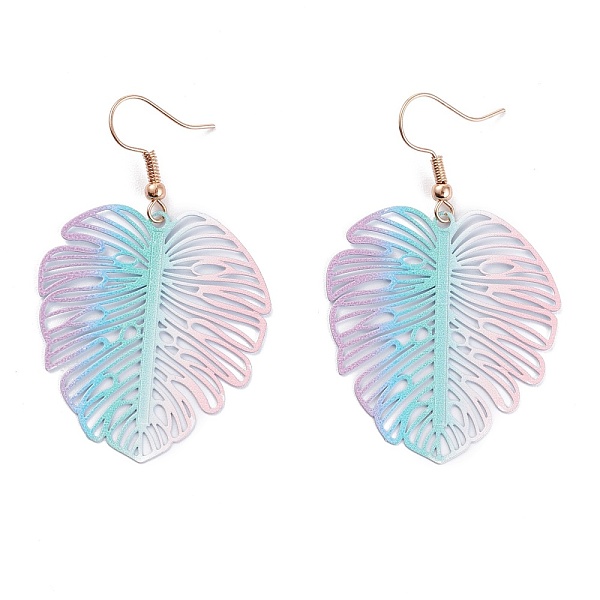 

PandaHall Spray Painted Stainless Steel Monstera Leaf Dangle Earrings, Etched Metal Embellishments, with Golden Plated Iron Earring Hooks...