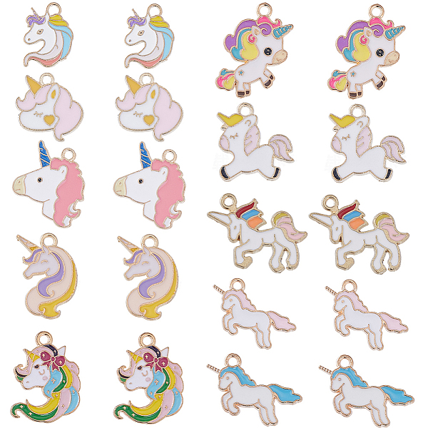 

PandaHall SUNNYCLUE 40Pcs 10 Styles Alloy Enamel Pendants, Unicorn Charm, Mixed Color, 16.5~24.5x15~24x1.5mm, Hole: 1.5~2mm, 4pcs/style..., Multicolor