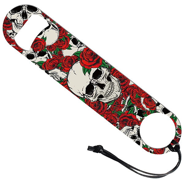 

PandaHall 201 Stainless Steel Bottle Opener, with PU Leather Cord, Rectangle, Rose Pattern, 178x38x2mm Stainless Steel Flower