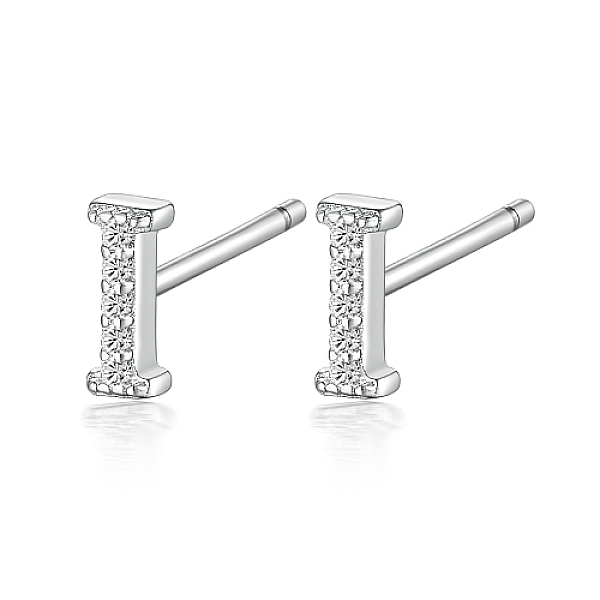

PandaHall Rhodium Plated 925 Sterling Silver Initial Letter Stud Earrings, with Cubic Zirconia, Platinum, Letter I, 5x5mm Sterling Silver..., Clear