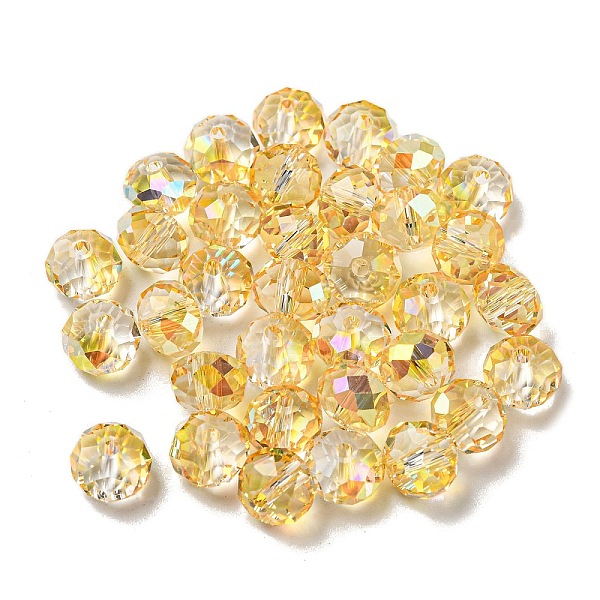 

PandaHall Electroplate Glass Beads, Faceted, Rondelle, Gold, 8x6mm, Hole: 1.6mm, 100pcs/bag Glass Rondelle Gold